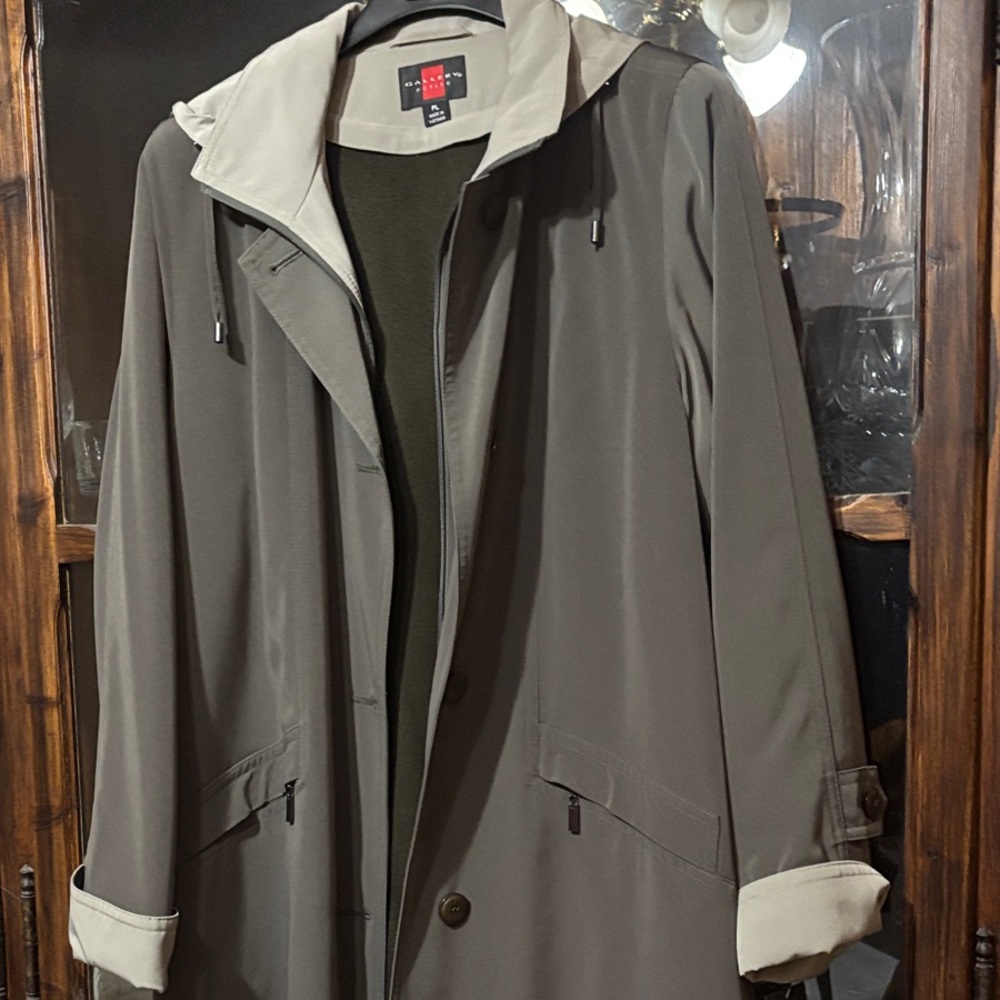 Women's Olive Green Hooded Rain Trench Coat